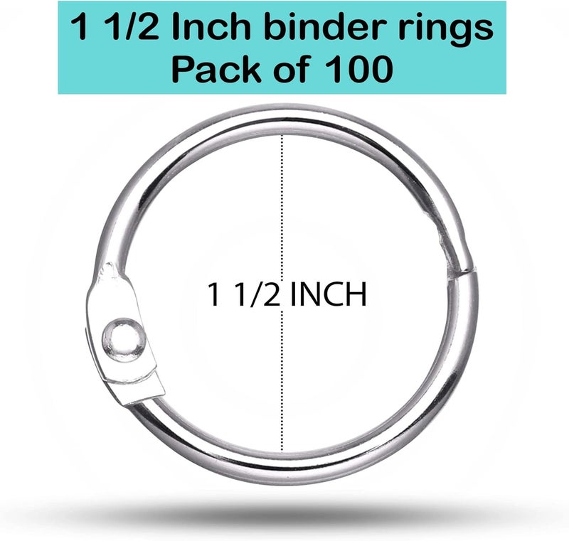 EXTRIC Loose Leaf Binder Rings 1 1/2 Inch, Metal Book Rings for Index Cards 100 Pack, Heavy Duty Nickel Plated Great for Flashcards, Home, School and Office - Image 2